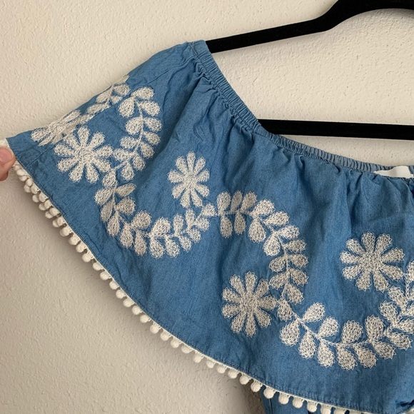 Sugar+Lips chambray embroidered romper S - Picture 3 of 7